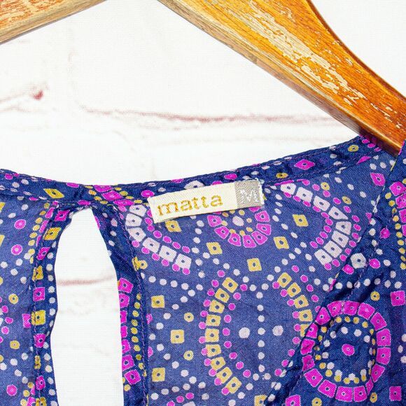 MATTA New York Silk V-neck Blouse Back Keyhole Blue Purple size Medium - Picture 2 of 7